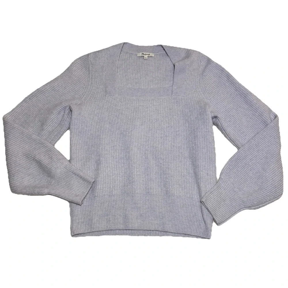 Madewell Womens Small Square Neck Sweater Lavender Purple Puff Sleeve Wool Blend - Picture 2 of 7
